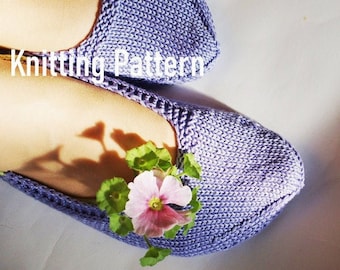 Adult slippers Knitting Pattern, simple slipper knit pattern, bed slippers, slip ons, knit shoes, ballerinas