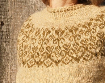 Patrón de tejido - Suéter islandés noruego - Suéter con canesú - Lopapeysa - Patrón de suéter con corazón - Patrón de suéter con corazón Patrón inglés