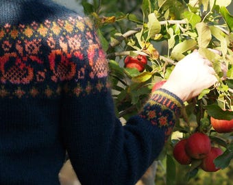 Patrón de tejido - Suéter islandés noruego - Suéter con canesú - Lopapeysa - Patrón de suéter de manzana - Patrón de suéter de manzana Patrón inglés