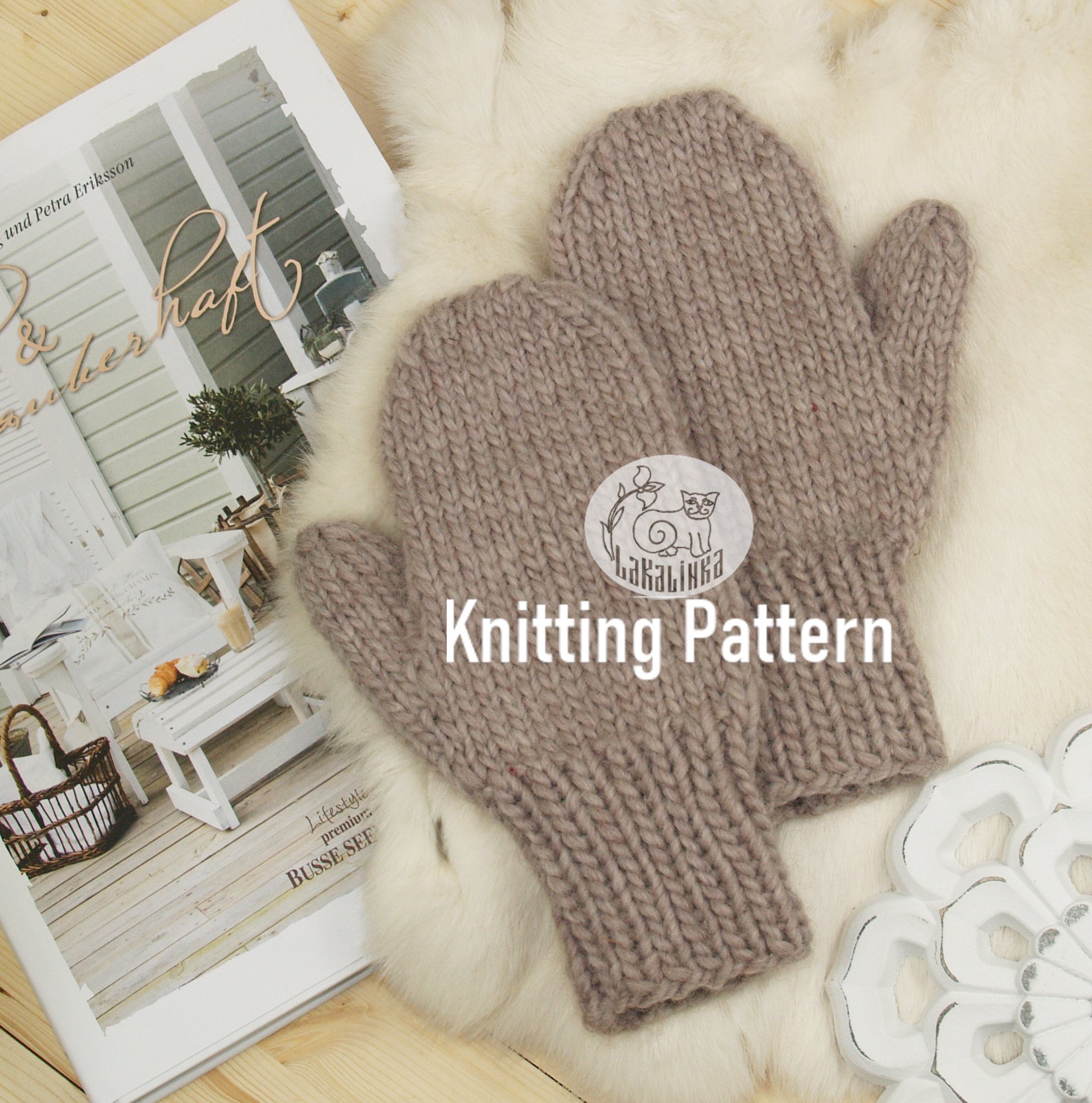 Adult Child Mitten Knitting Pattern - Chunky Bulky Mitts - Adult Kids ...