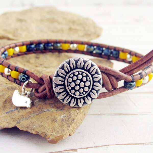 Imprinted Braid Sunflower Bracelet