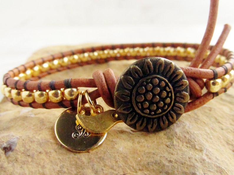 Gold Sunflower Bracelet Initial Charm Bracelet Bridesmaid - Etsy