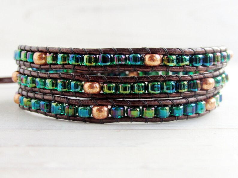 Green Leather Wrap Bracelet with Copper Tree of Life Button Etsy