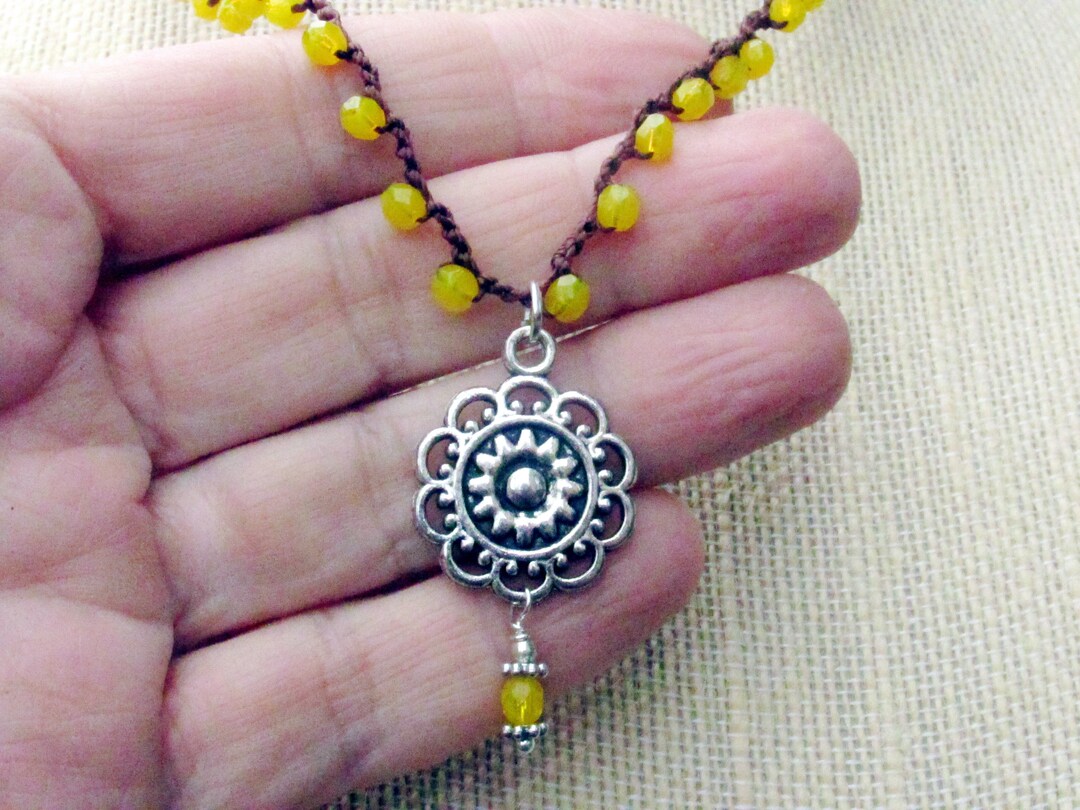 Bright Yellow Sunflower Necklace Boho Crocheted Necklace and Etsy