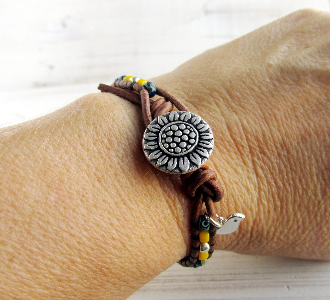 Sunflower Bracelet Sunflower Wrap Bracelet Seed Bead Etsy