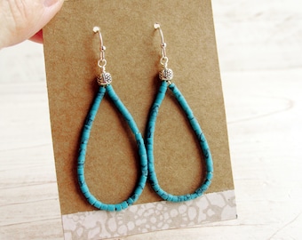 Genuine Turquoise Teardrop Earrings, Southwestern Boho Jewelry, Western Earrings