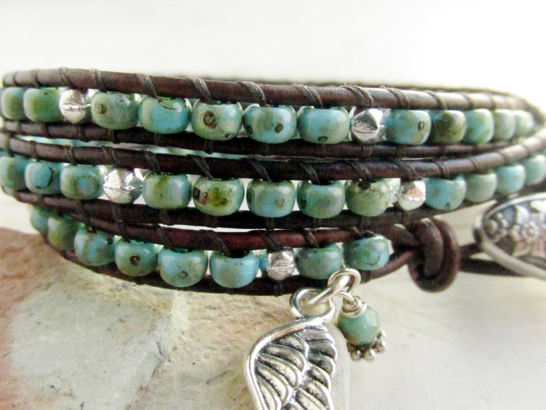 White Turquoise Triple Strand Bracelet 807h