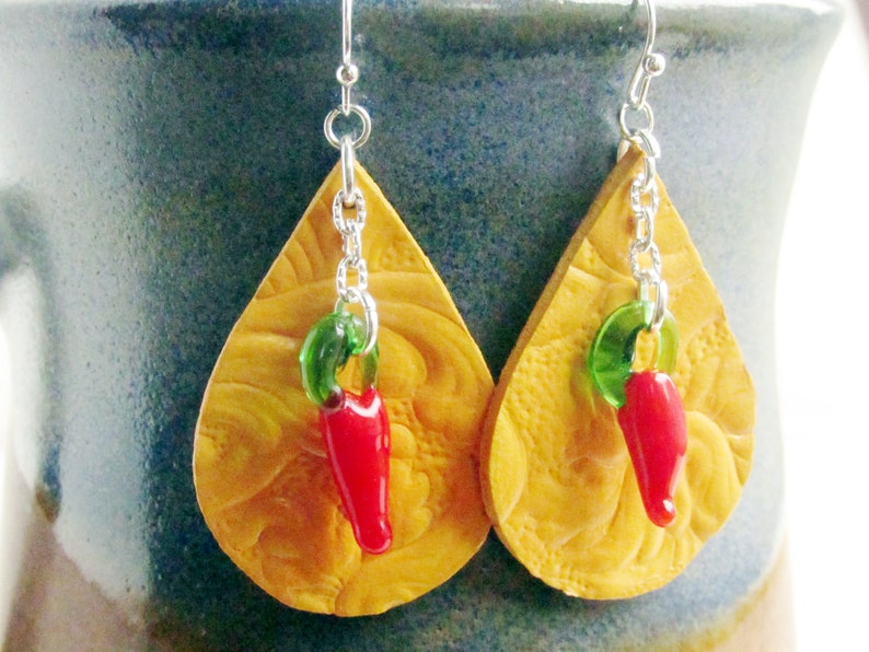 Chili Pepper Earrings Yellow Leather Earrings Jalapeno Chili Etsy