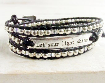 Silver Triple Wrap Bracelet, Let Your Light Shine, Black and Silver Boho Bracelet, Wrap Around Bracelets for Women