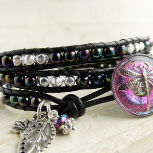 Dragonfly Triple Wrap Bracelet Black Bead Wrap Bracelet With - Etsy