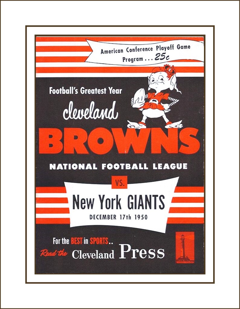 Vintage 1950s Cleveland Browns Poster Dad Gift Football Wall Etsy