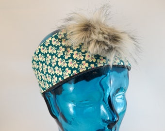 Fleece Headband with faux fur pom