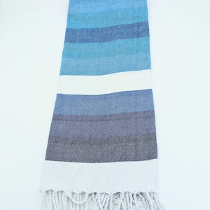 Handwoven Cotton Fouta/Beach Towel in Beautiful Variegated Blues. Fair Trade