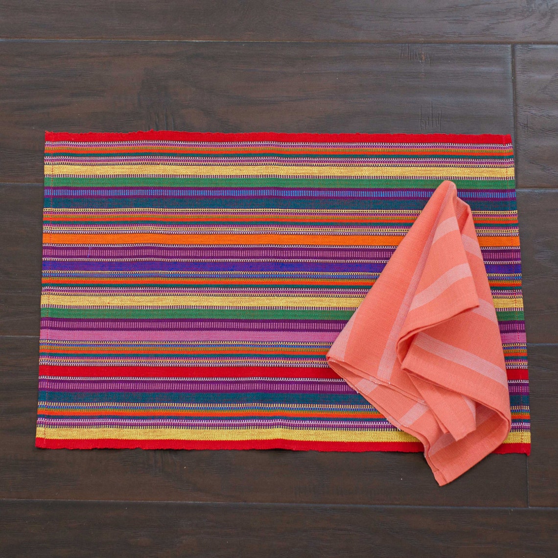 Handwoven Placemats, Set 4, Multi Color 'fiesta' Stripes, Fair Trade
