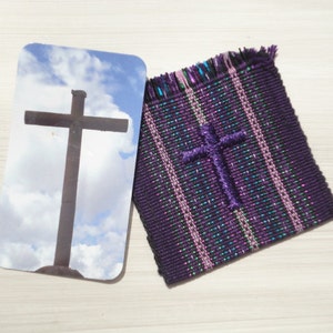 Handwoven Prayer Pocket & Card, Fair Trade, Christian Gift, Embroidered Cross