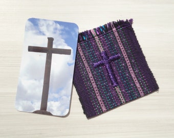 Handgeweven gebedszakje en kaart, Fair Trade, christelijk cadeau, geborduurd kruis