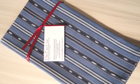 Blue Kitchen Hand Towels, Set 2, Fair Trade, Unique Dish and Tea, Handwoven on Foot Pedal  Loom, Ikat and Blues, Best Cotton Towels,