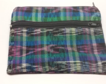 Geüpcycleerde portemonnee van gerecyclede stof, fairtrade, milieuvriendelijke, hergebruikte Maya-rokstof, 2 zakken met ritssluiting, portemonnee, clutch