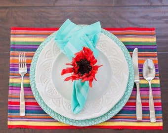 Handgeweven placemats, set 4, veelkleurige 'Fiesta'-strepen, fairtrade, tortilladoek, broodmanddoek, tafeldecor