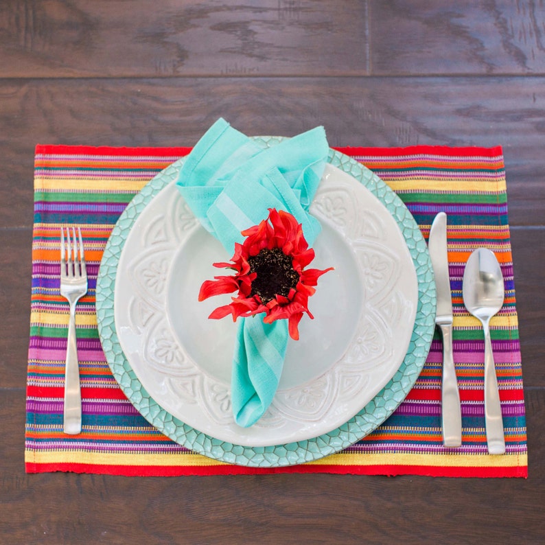 Handwoven Placemats, Set 4, Multi Color 'fiesta' Stripes, Fair Trade