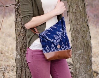 Fair Trade, handgeweven ikat en leren crossbodytas, portemonnee