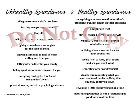 healthy unhealthy boundaries skills worksheet etsy