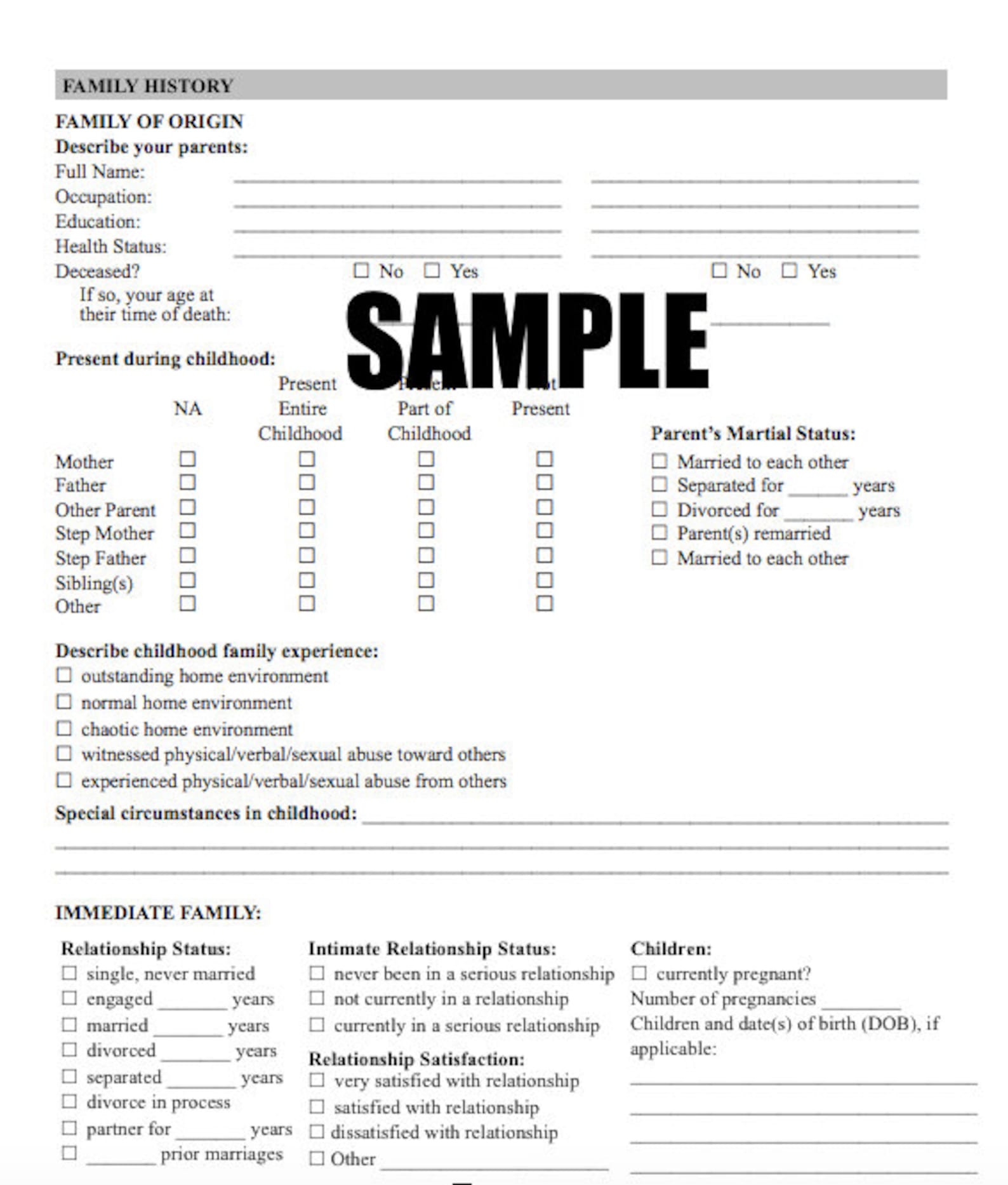 Mental Health Intake Form / Diagnostic Assessment Etsy