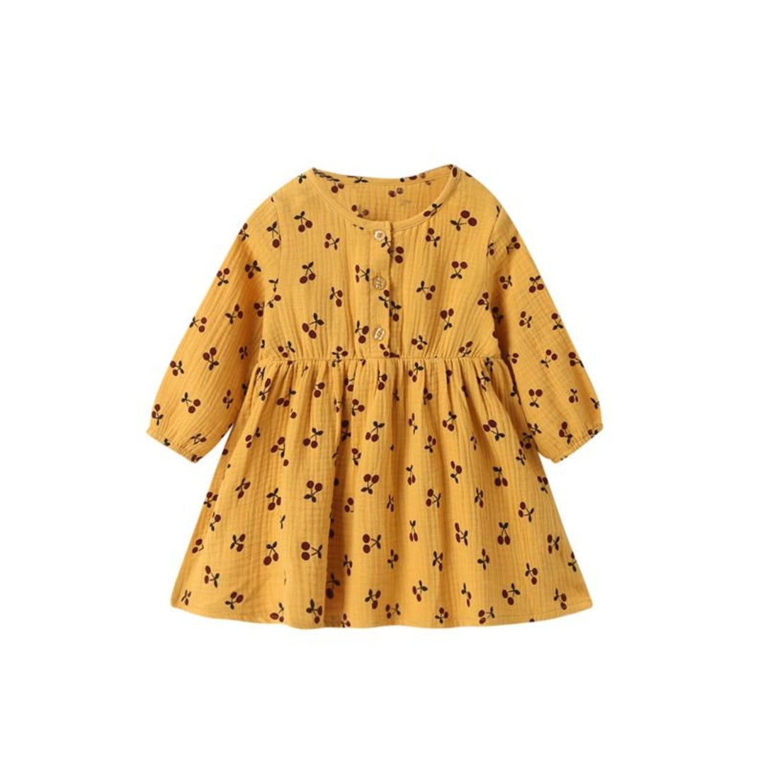 Baby / Girls Mustard Cherry print dress day dress girls Etsy.de