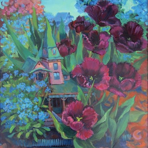 Fantasy Realistic Original Flower Acrylic Painting on Canvas, wall art