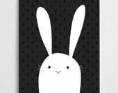 Niedlichen Häschen Kunst Druck, Kindergarten / / White Bunny