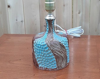 Handmade Pottery Table Lamp, aqua and brown textured Functional Art 11C@tik