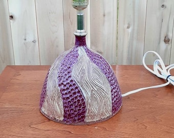 Handmade Pottery Table Lamp, plum and beige textured Functional Art 12C@tik