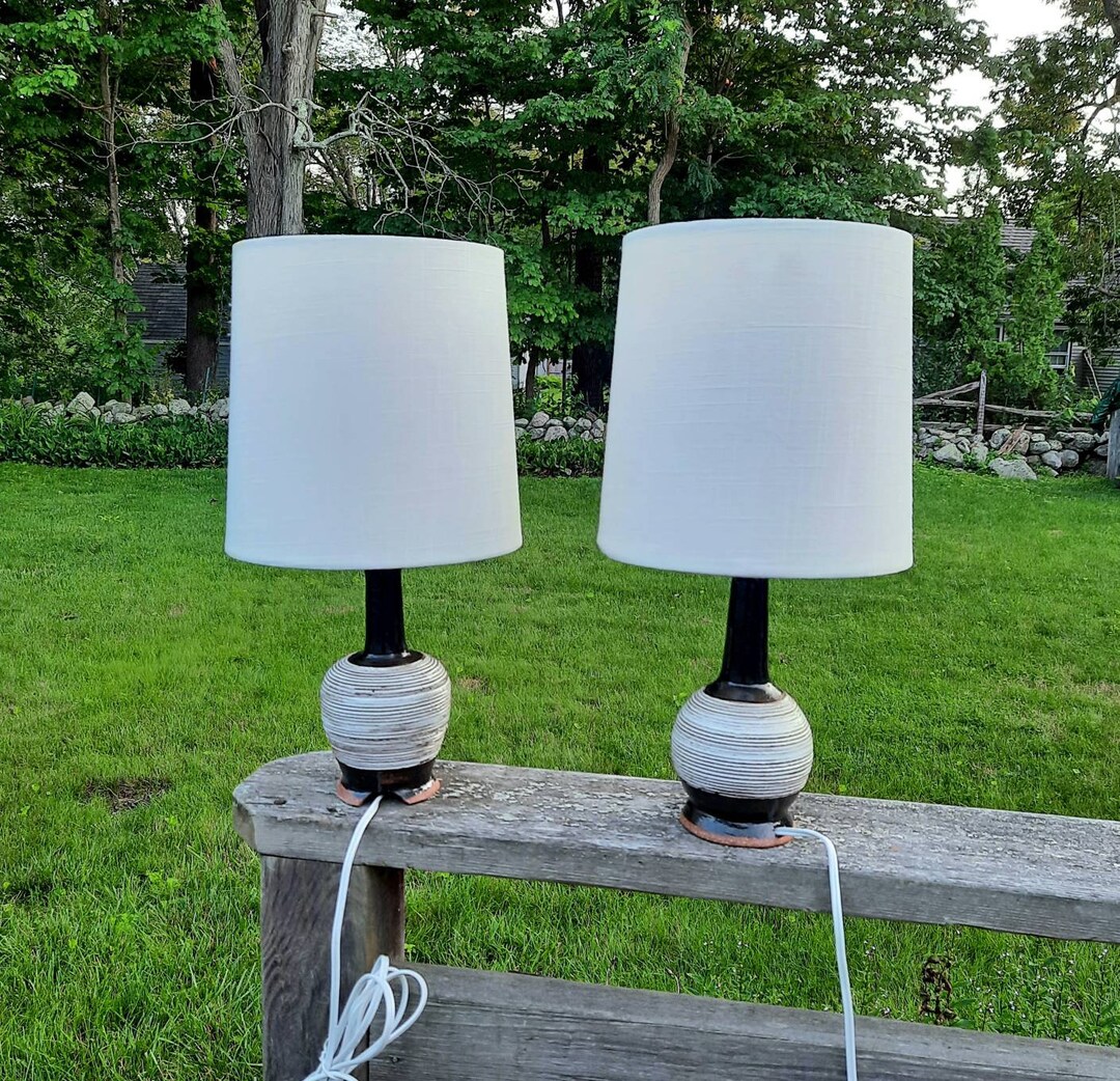 Pair of Handmade Pottery Table Lamps Accent Lamp Brown and Etsy