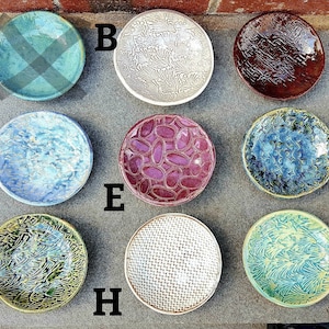 items &quot;A-I&quot; Small Pottery Dish, Small Dish, Multi Purpose Stoneware Dish, jewelry, soap, food prep, dipping, candle, tea bag  &quot;A - I&quot;