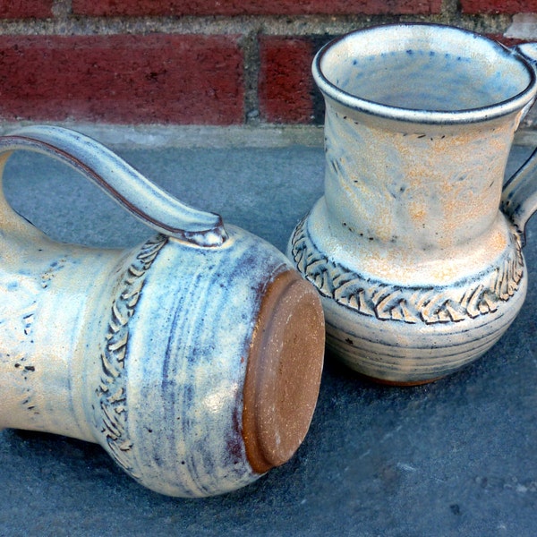 Pottery Mug Set, Textured Big Belly and Narrow Neck, to Keep Beverages Hot or Cold