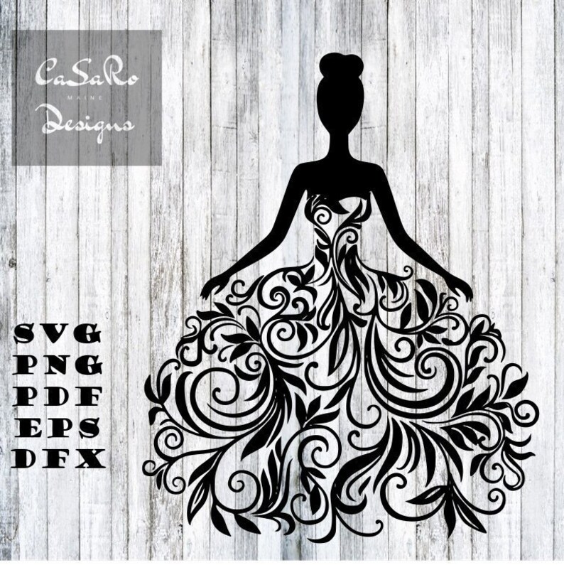 Wedding Dress Zentangle Svg Png Pdf Eps And Dxf Files Etsy