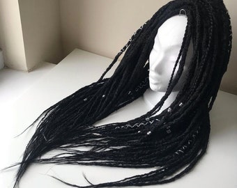 BLACK SKY / 100% black natural looking dreads extensions / synthetic dreadlocks / viking witch style hair