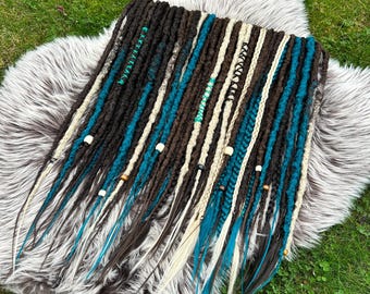 Braun, Petrol, und Blond Dreadlocks Erweiterungen, Boho Zöpfe (40 doppelseitige)