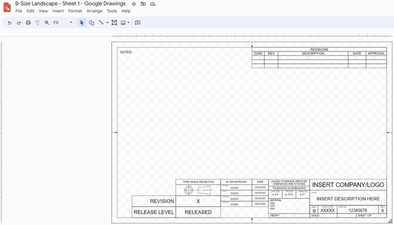ANSI B-size Google Drawings Format Drafting Title Block Template ...