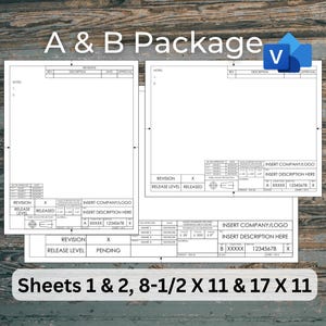 ANSI-formaat A- en B-formaat Visio-indeling opstellen Titelbloksjabloonpakket, vellen 1 en 2, ASME Y14