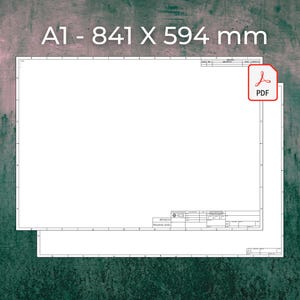 May include: Two white A1 size architectural drawing sheets, 841 x 594 mm, with a detailed border and a PDF icon in the corner. The sheets are stacked on top of each other against a textured, dark green and gray background.