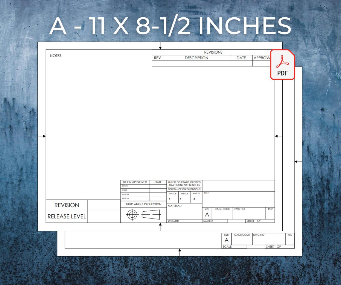 ANSI A Size Printable PDF Drafting Title Block Template, Sheets 1 & 2 ...