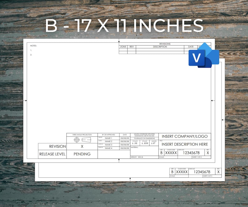 ANSI B Size Visio Format Drafting Title Block Template, Sheets 1 & 2 ...