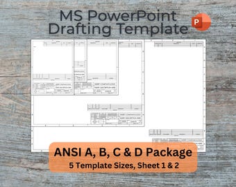 Dimensioni ANSI A B C D, Pacchetto di modelli per il blocco titolo di PowerPoint, ASME Y14, Foglio 1 e 2