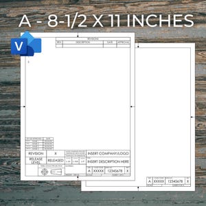 Visio-formaat engineering opstellen, tekenen, schema of blauwdruk, sjabloon, vellen 1 en 2, ASME Y14, ANSI portret op A-formaat