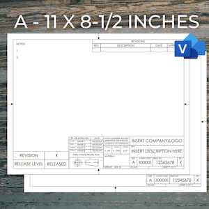 ANSI A Size Visio Format Drafting Title Block Template, Sheets 1 & 2, ASME Y14