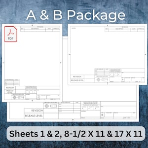 ANSI A and B Size Printable PDF Drafting Title Block Template Package, Sheets 1 & 2, ASME Y14