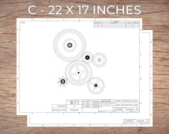 Visio Format Engineering Drafting, Drawing, Schematic or Blueprint Template, Sheets 1 & 2, ASME Y14, ANSI C-Size Landscape