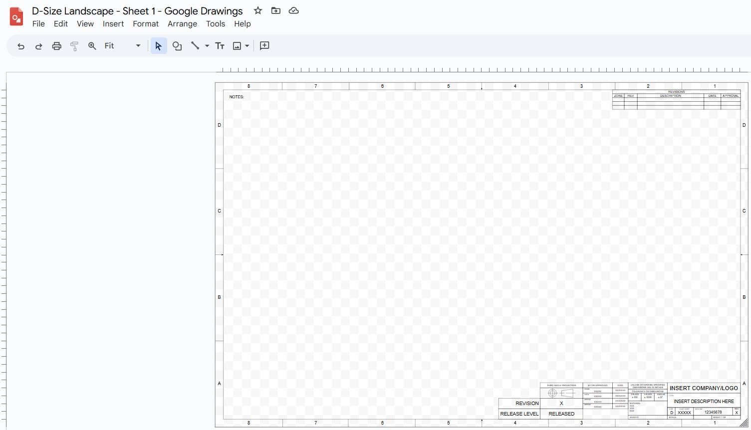 ANSI D-size Google Drawings Format Drafting Title Block Template ...