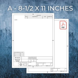 Printable Engineering Drafting, Drawing, Schematic or Blueprint Template, Sheets 1 & 2, ASME Y14 Format, ANSI A-Size Portrait